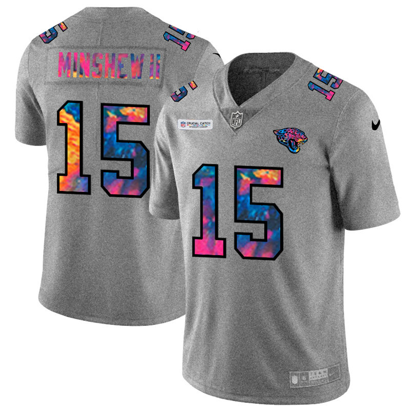 NFL Jacksonville Jaguars #15 Gardner Minshew II Men Nike MultiColor 2020  Crucial Catch  Jersey Grey->jacksonville jaguars->NFL Jersey